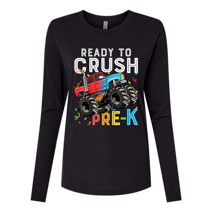 Ready To Crush Prek First Day Of Preschool Monster Truck Womens Cotton Relaxed Long Sleeve T-Shirt