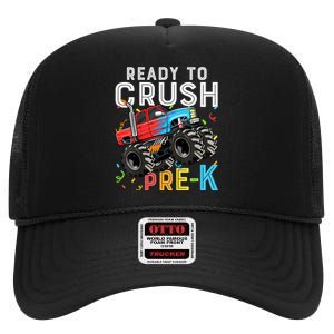 Ready To Crush Prek First Day Of Preschool Monster Truck High Crown Mesh Back Trucker Hat