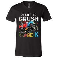 Ready To Crush Prek First Day Of Preschool Monster Truck V-Neck T-Shirt