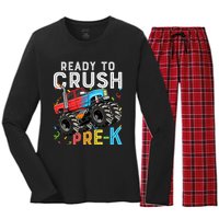 Ready To Crush Prek First Day Of Preschool Monster Truck Women's Long Sleeve Flannel Pajama Set 