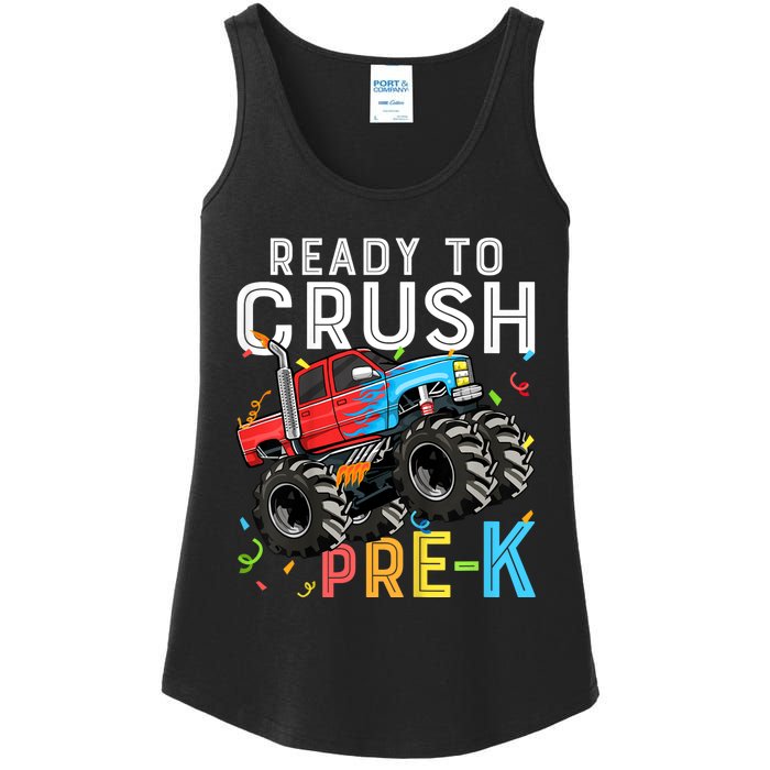 Ready To Crush Prek First Day Of Preschool Monster Truck Ladies Essential Tank