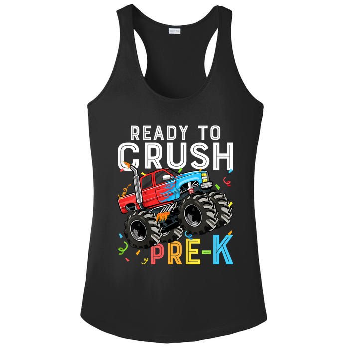 Ready To Crush Prek First Day Of Preschool Monster Truck Ladies PosiCharge Competitor Racerback Tank