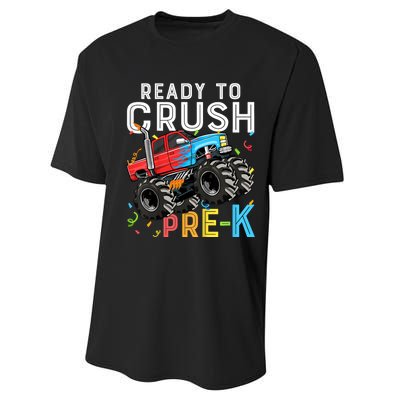 Ready To Crush Prek First Day Of Preschool Monster Truck Performance Sprint T-Shirt