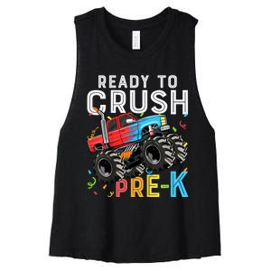 Ready To Crush Prek First Day Of Preschool Monster Truck Women's Racerback Cropped Tank