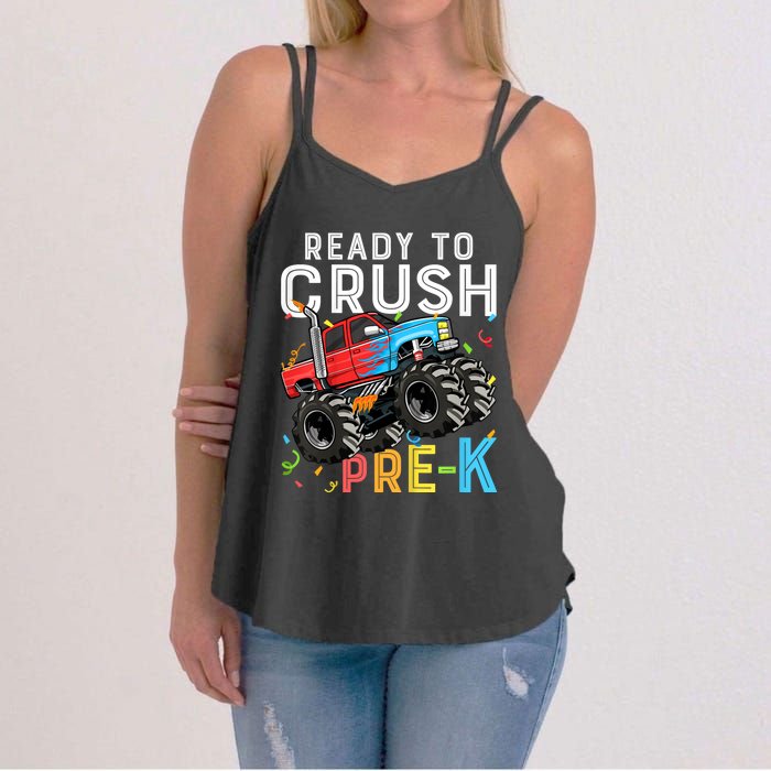 Ready To Crush Prek First Day Of Preschool Monster Truck Women's Strappy Tank