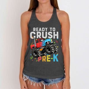 Ready To Crush Prek First Day Of Preschool Monster Truck Women's Knotted Racerback Tank