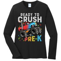 Ready To Crush Prek First Day Of Preschool Monster Truck Ladies Long Sleeve Shirt