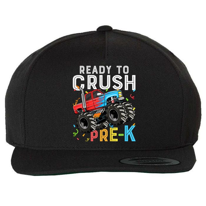 Ready To Crush Prek First Day Of Preschool Monster Truck Wool Snapback Cap