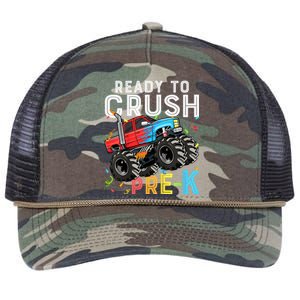 Ready To Crush Prek First Day Of Preschool Monster Truck Retro Rope Trucker Hat Cap