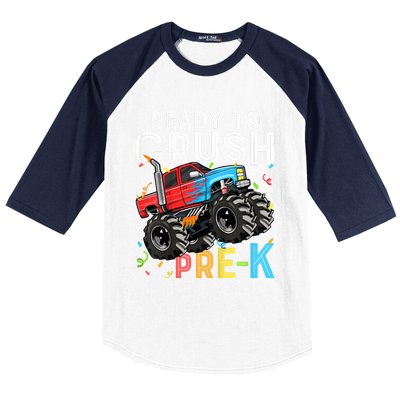 Ready To Crush Prek First Day Of Preschool Monster Truck Baseball Sleeve Shirt