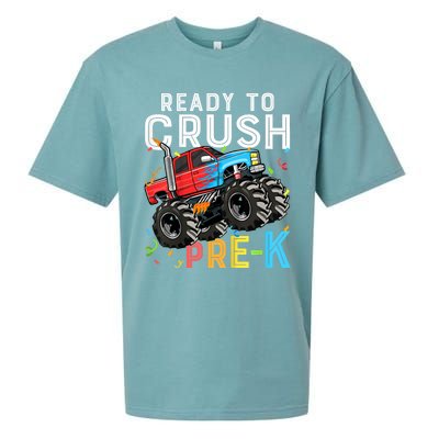 Ready To Crush Prek First Day Of Preschool Monster Truck Sueded Cloud Jersey T-Shirt