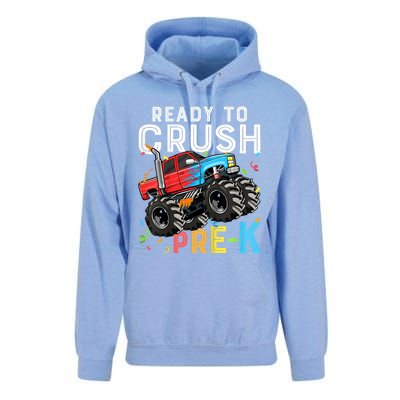 Ready To Crush Prek First Day Of Preschool Monster Truck Unisex Surf Hoodie