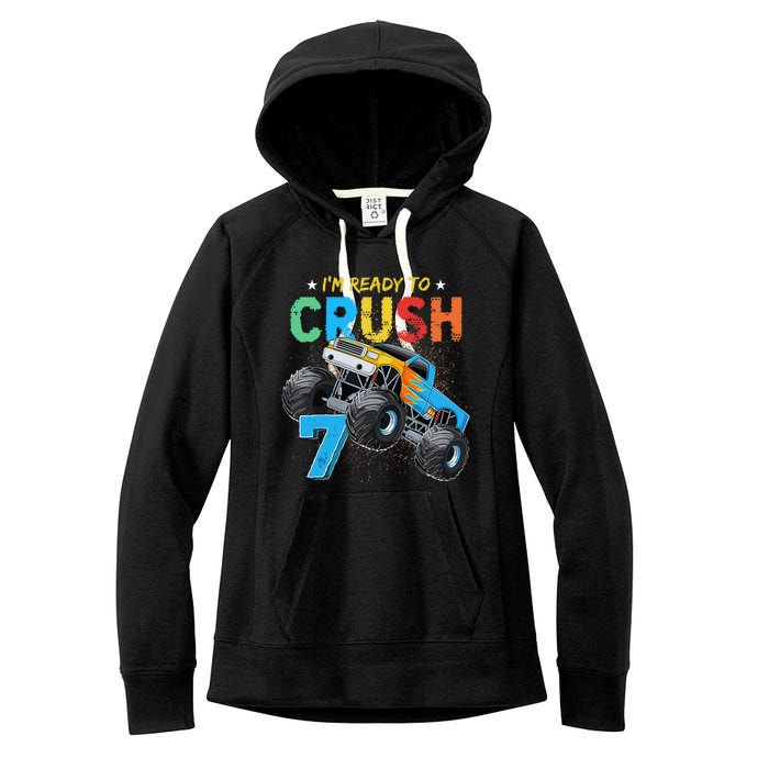 Ready To Crush 7 Monster Truck 7th Birthday Boy Women's Fleece Hoodie