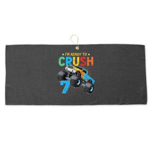 Ready To Crush 7 Monster Truck 7th Birthday Boy Large Microfiber Waffle Golf Towel