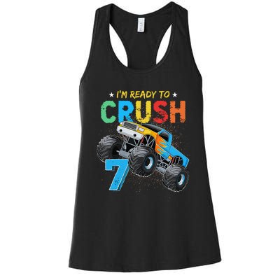 Ready To Crush 7 Monster Truck 7th Birthday Boy Women's Racerback Tank