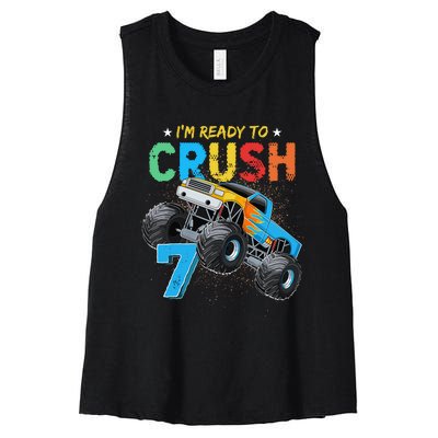 Ready To Crush 7 Monster Truck 7th Birthday Boy Women's Racerback Cropped Tank