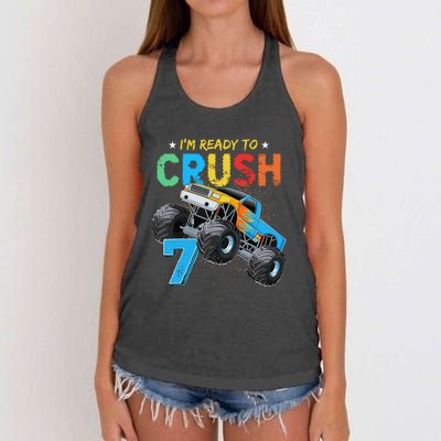 Ready To Crush 7 Monster Truck 7th Birthday Boy Women's Knotted Racerback Tank