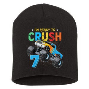 Ready To Crush 7 Monster Truck 7th Birthday Boy Short Acrylic Beanie