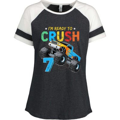 Ready To Crush 7 Monster Truck 7th Birthday Boy Enza Ladies Jersey Colorblock Tee