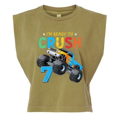 Ready To Crush 7 Monster Truck 7th Birthday Boy Garment-Dyed Women's Muscle Tee