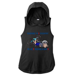 Running The Country Is Like Riding A Bike Ladies PosiCharge Tri-Blend Wicking Draft Hoodie Tank