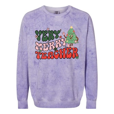 Retro Teacher Christmas Shirts Very Merry Teacher Colorblast Crewneck Sweatshirt