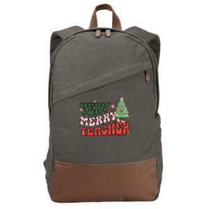 Retro Teacher Christmas Shirts Very Merry Teacher Cotton Canvas Backpack