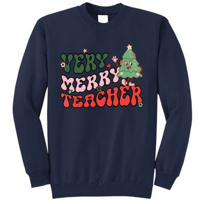 Retro Teacher Christmas Shirts Very Merry Teacher Tall Sweatshirt