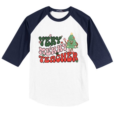 Retro Teacher Christmas Shirts Very Merry Teacher Baseball Sleeve Shirt