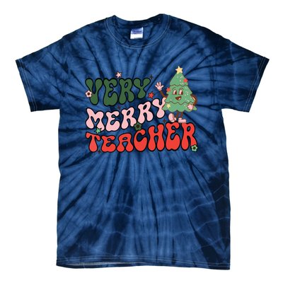 Retro Teacher Christmas Shirts Very Merry Teacher Tie-Dye T-Shirt