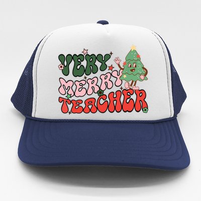 Retro Teacher Christmas Shirts Very Merry Teacher Trucker Hat