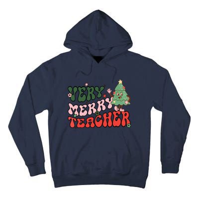 Retro Teacher Christmas Shirts Very Merry Teacher Tall Hoodie