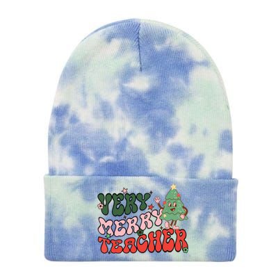 Retro Teacher Christmas Shirts Very Merry Teacher Tie Dye 12in Knit Beanie