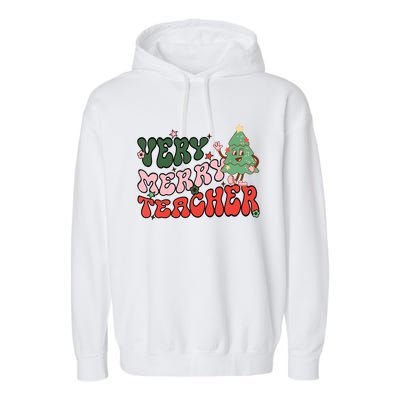 Retro Teacher Christmas Shirts Very Merry Teacher Garment-Dyed Fleece Hoodie