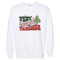 Retro Teacher Christmas Shirts Very Merry Teacher Garment-Dyed Sweatshirt