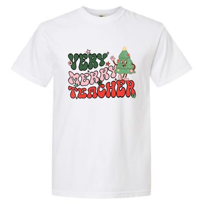 Retro Teacher Christmas Shirts Very Merry Teacher Garment-Dyed Heavyweight T-Shirt