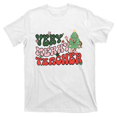 Retro Teacher Christmas Shirts Very Merry Teacher T-Shirt