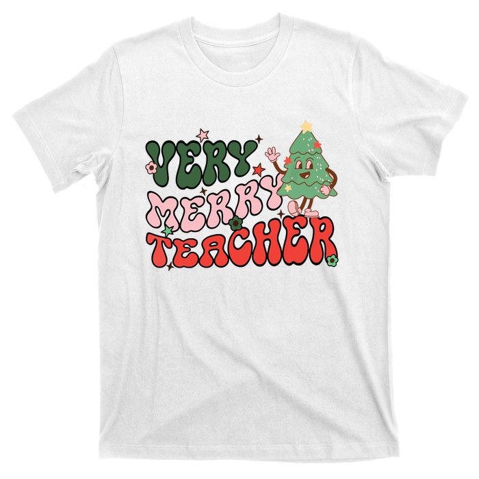 Retro Teacher Christmas Shirts Very Merry Teacher T-Shirt