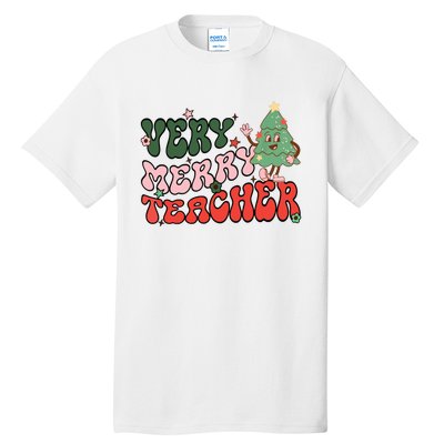 Retro Teacher Christmas Shirts Very Merry Teacher Tall T-Shirt