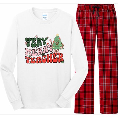 Retro Teacher Christmas Shirts Very Merry Teacher Long Sleeve Pajama Set