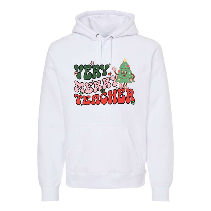 Retro Teacher Christmas Shirts Very Merry Teacher Premium Hoodie