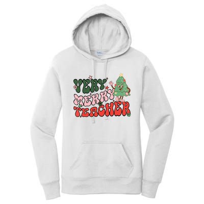 Retro Teacher Christmas Shirts Very Merry Teacher Women's Pullover Hoodie