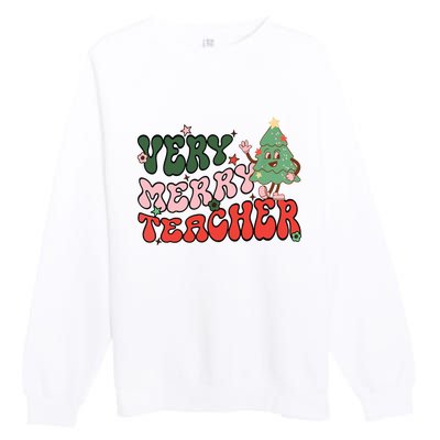 Retro Teacher Christmas Shirts Very Merry Teacher Premium Crewneck Sweatshirt