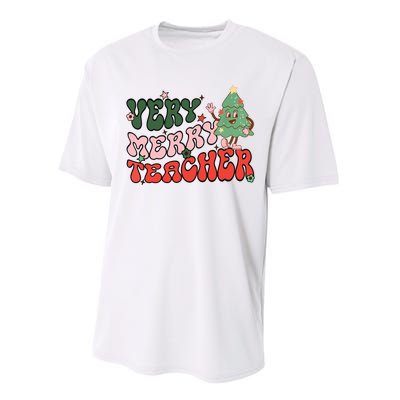 Retro Teacher Christmas Shirts Very Merry Teacher Performance Sprint T-Shirt