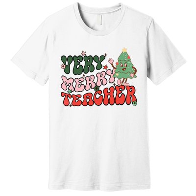 Retro Teacher Christmas Shirts Very Merry Teacher Premium T-Shirt