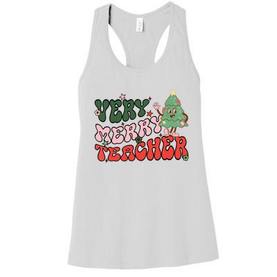 Retro Teacher Christmas Shirts Very Merry Teacher Women's Racerback Tank