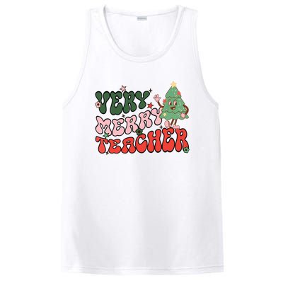 Retro Teacher Christmas Shirts Very Merry Teacher PosiCharge Competitor Tank