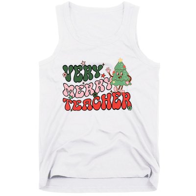 Retro Teacher Christmas Shirts Very Merry Teacher Tank Top