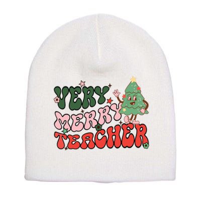 Retro Teacher Christmas Shirts Very Merry Teacher Short Acrylic Beanie