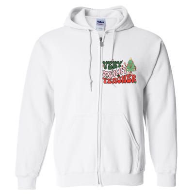 Retro Teacher Christmas Shirts Very Merry Teacher Full Zip Hoodie